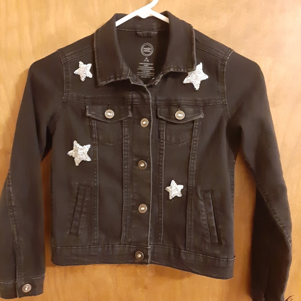 Girls Star Bling Black Jean Jacket Size 7/8